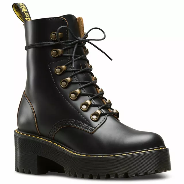 DR.MARTENS LEONA 7 EYELET Black Womens Vintage Smooth Mid Heel