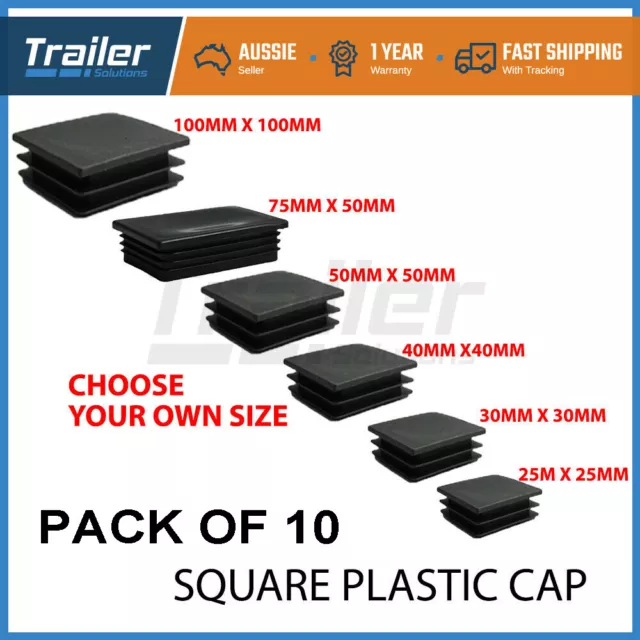 10 Black Plastic End Square Cap Tube Pipe Insert Box Cover Plug Blanking Trailer