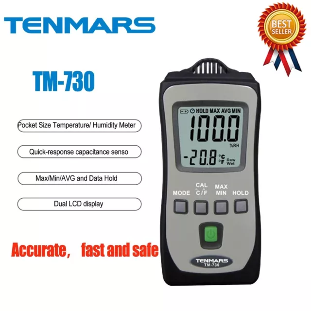 TENMARS TM-730 Pocket Size Temperature/ Humidity Meter,HVAC inspection New #