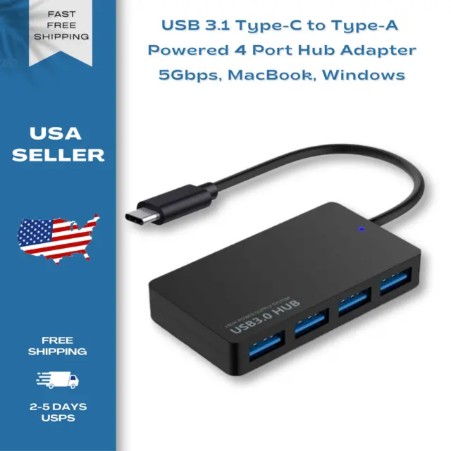 UPDATED USB 3.1 Type-C to Type-A Powered 4 Port Hub Adapter 5Gbps, MacBook, Win