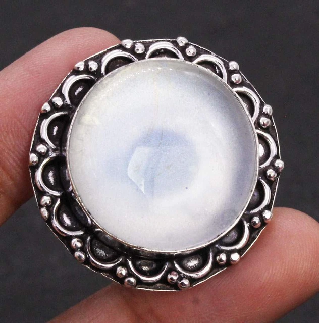 Rainbow Quartz 925 Silver Plated Handmade Ring of US Size 7.5 Ethnic Gift