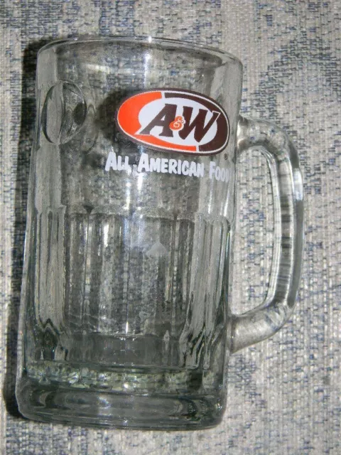 A&W Vtg. root beer mug- heavy glass -Large size EUC-ALL AMERICAN FOOD logo on it 2