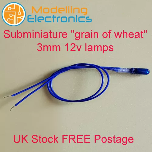 5 x Subminiature Grain of Wheat Bulb / Lamp 12v 3mm 120mm wire leads.