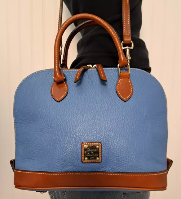 DOONEY & BOURKE ZIP ZIP Blue Leather Shoulder Domed Satchel Bag Handbag Purse