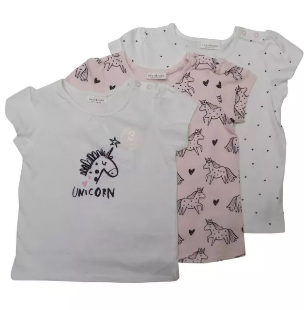 Ex Store Baby Girls 3 Pack Unicorn Heart Pink T-Shirts Tops NB 1 3 6 9 12 18 Mth