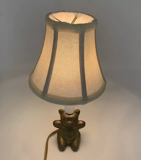 Vintage Brass Teddy Bear Lamp Night Light Nursery Lamp With Shade 11” Tall