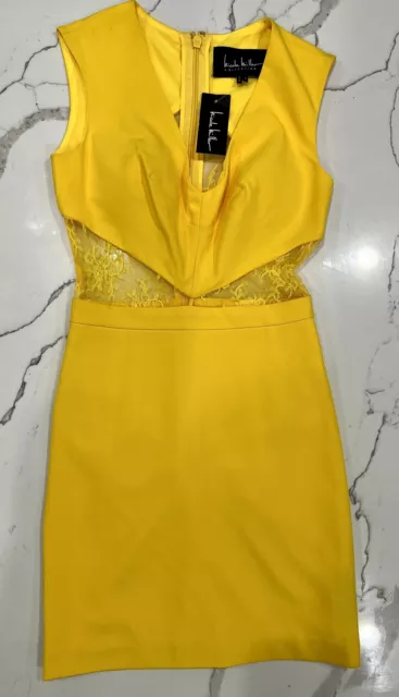 Nicole Miller Collection NWT Lace Cutout Minidress in Yellow Size 0