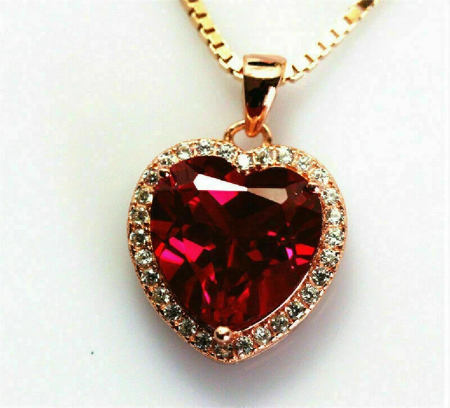 New 2Ct Heart Shape Red Garnet  Pendant Charm 14K Rose Gold Over With Free Chain