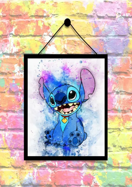 BUY 2 GET 1 FREE Disney Stitch Watercolour Print Poster Wall Art Gift A4
