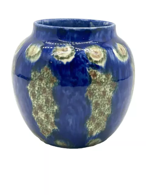 Friedrich Festersen Jugendstil Art Pottery Vase Art Nouveau Peacock Spongeware