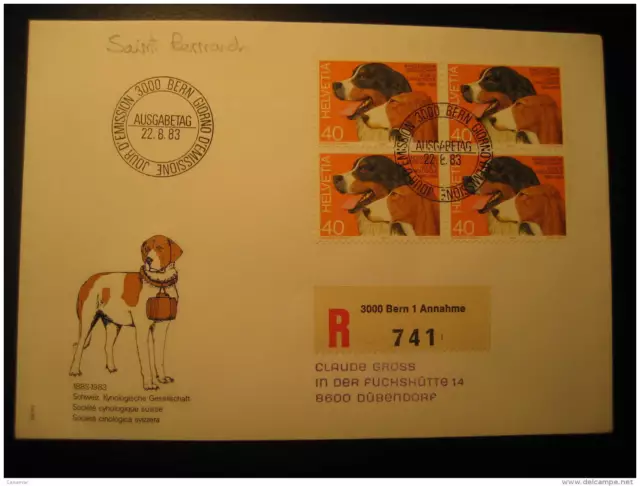 Saint Bernard Dog Dogs Canine Bern 1983 Bloc Of 4 FDC Cancel Coque Switzerland