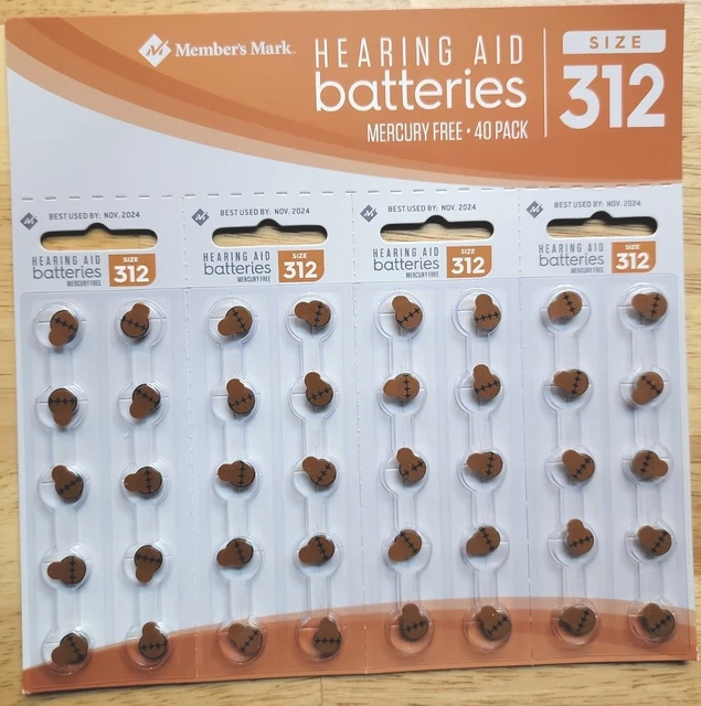 Baterías para audífonos Members Mark, talla 312 40 paquete sin mercurio