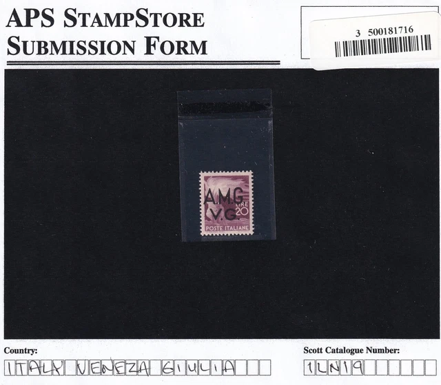 Italy-Venezia Giulia Mint Stamp Sc#1LN19 MVLH CV$55