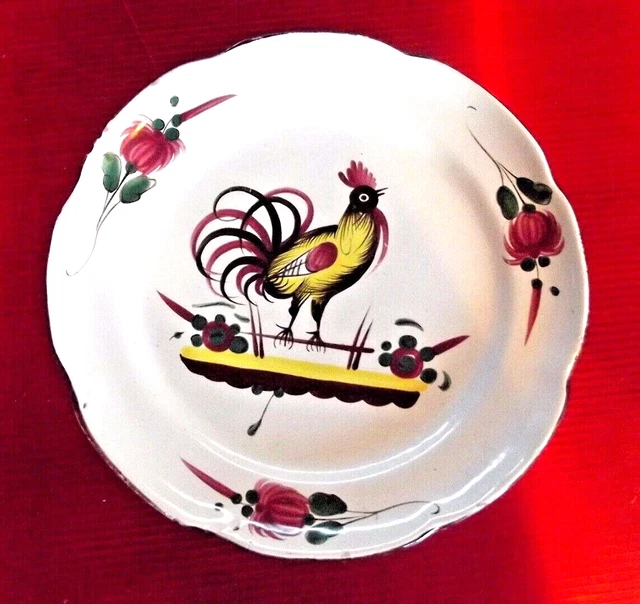 Antik Teller De L' est Hahn aus Frankreich Peony Gesang Emblem Vintage Art Deco