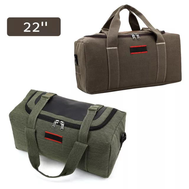 Travel Duffle Bag Military Canvas PU Leather Gym Men Luggage Hiking Handbag 22''