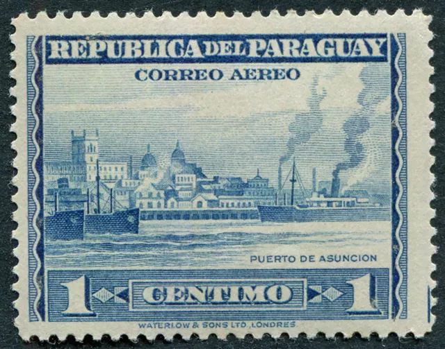 PARAGUAY 1945 1c light blue SG595 mint MNH FG Port of Asunción AIRMAIL b #B03