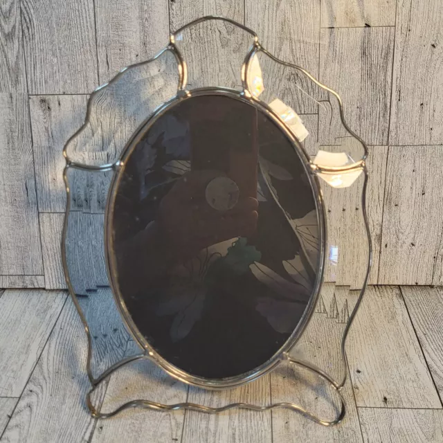 Vtg Beveled Glass Picture Photo Frame Silver Metal Flaw