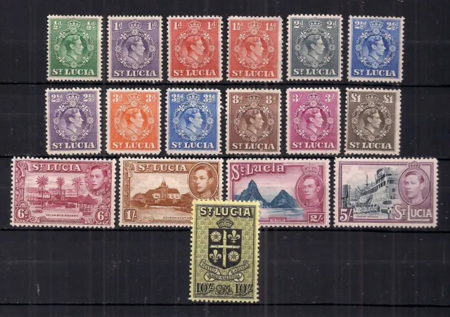 St Lucia- Gv1 1938-48 Set Of 17.Sg 128A-141.Light Mounted Mint.very Nice Lot.