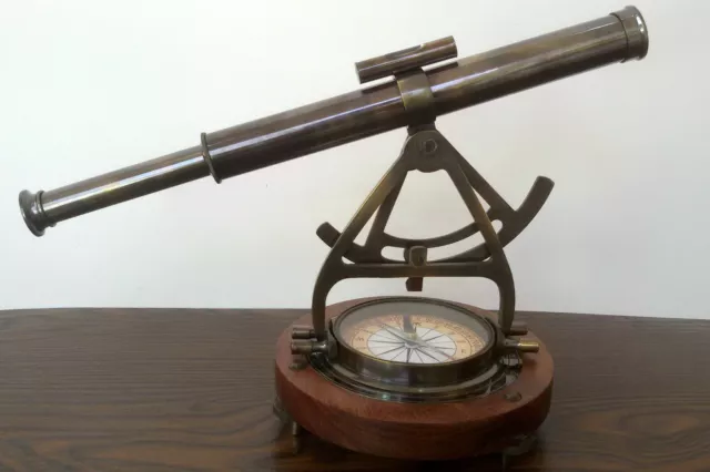 Antique Replica Brass Theodolite Alidade Telescope Compass Survey Instrument