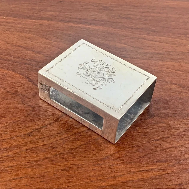 Large Chilean Heavy Gauge 900 Silver Match Box Cover Heraldic Maker J. S.