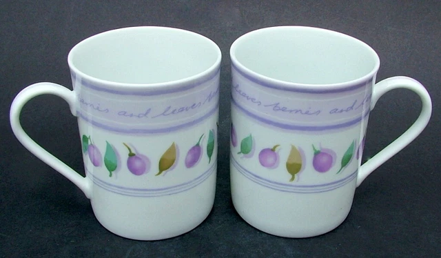 TWO Marks and Spencer Berries and Leaves 300ml Tea or Coffee Mugs - Look in VGC