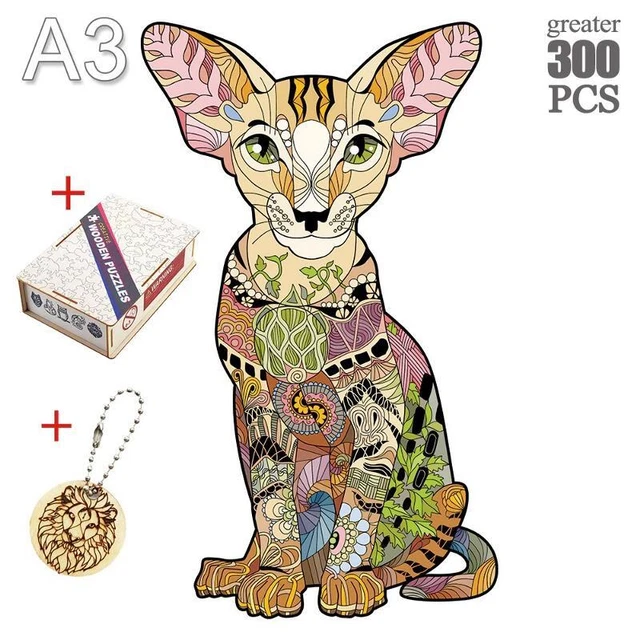 Cat Animal Shape Wooden Games Children Birthday Christmas Gift Jigsaw Puzzles