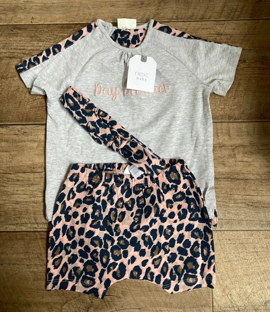 NEU NEXT Baby Mädchen Leopardendruck grau & rosa 3-teiliges Set Größe 3-6 Monate