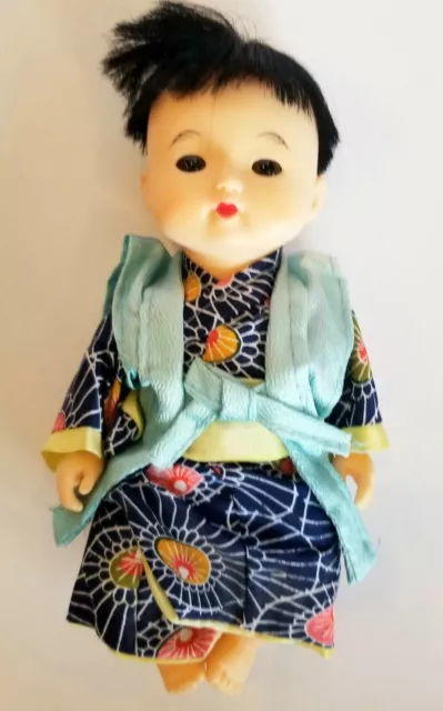 Vintage Japanese Baby Boy Doll 7" Gofun Ichimatsu Glass Eyes