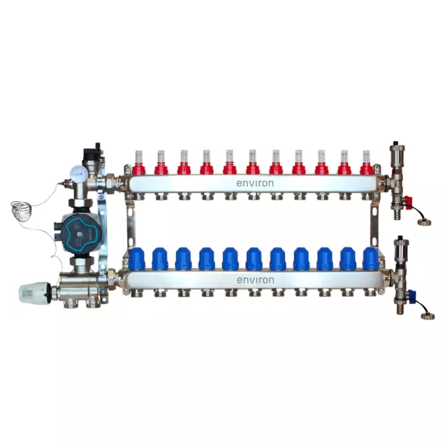 Premium Heizkreisverteiler 11-fach mit Festwertregelset Fußbodenheizung Set HKV