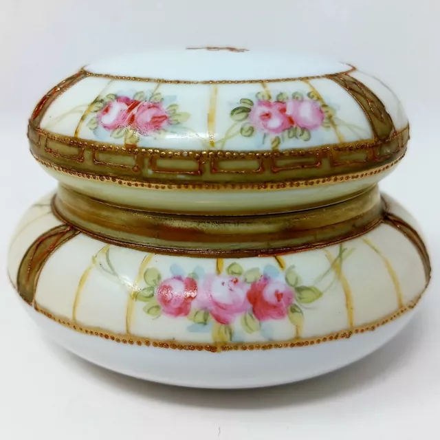 Antigüedad Eduardiano Morimura Noritake Cajita Joyero Oro Rosas Floral Nippon