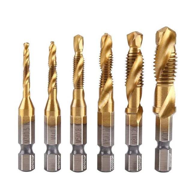 6Pcs M3 M4 M5 M6 M8 M10 Titanium Coated HSS Spiral Flute Metric Taps Set