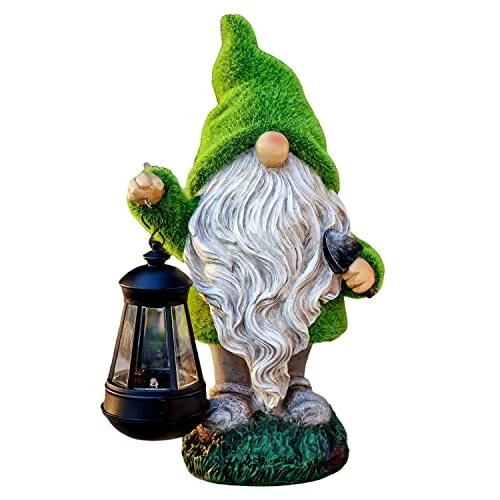 Garden Gnomes Decorations for Yard with Lantern Solar Light, 13" Cute Large