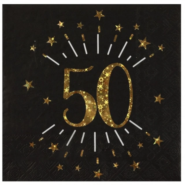 Black Gold 50th Birthday Paper Napkins | Foil Age 50 Party Tableware x 10