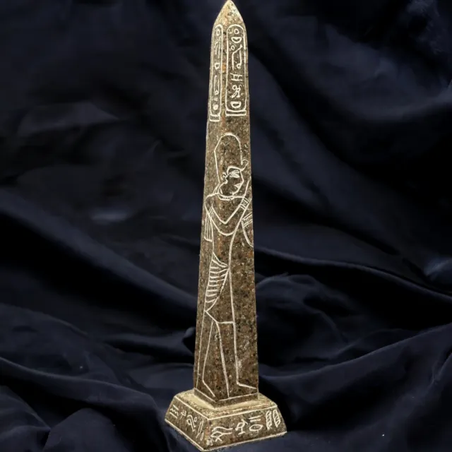 Rare Marvelous Obelisk Granite Stone - Handcrafted Replica of the Sun God Ra