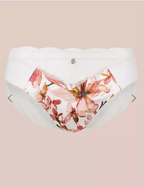 M &B S Rosie For Autograph Silk & Lace Cream Mix Floral Print High Leg Knickers