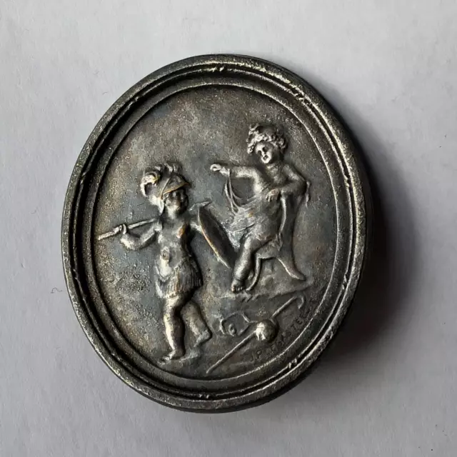 6950 - Two Putti Playing Signed "JP Legastelois" French White XL Vintage Button