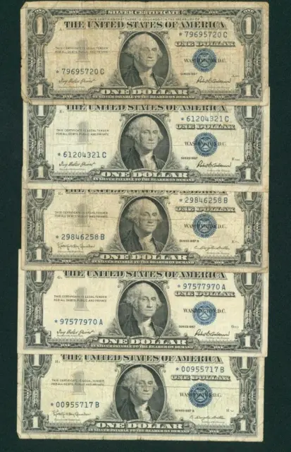 **STAR** ((FIVE NOTES)) $1 1957 Silver Certificate Note ** COMBINED SHIPPING
