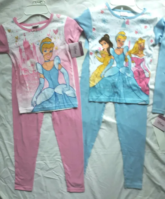 4 Pc Disney Princess Girls Size 8 Cotton Pajama Set 2 Pairs Short & Long Sleeves