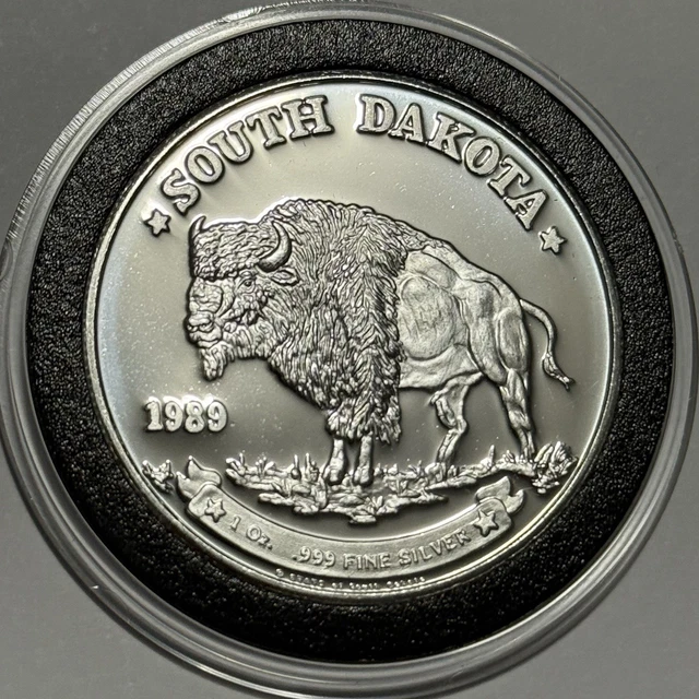 VINTAGE 1987 SOUTH Dakota 1 oz .999 Silver Round ~ Buffalo $98.16
