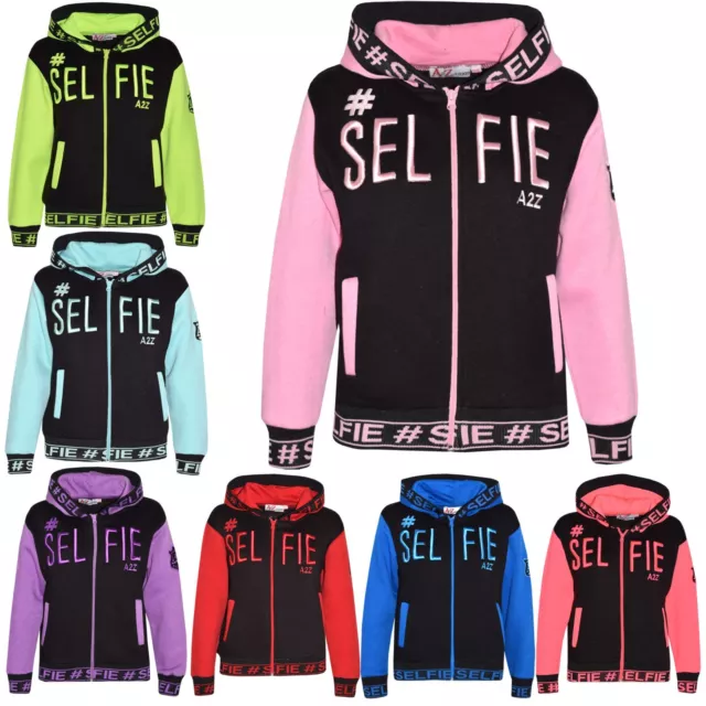 Bambini Ragazzi # Selfie Ricamato con Cappuccio di Design Giacche Felpa Zip Top