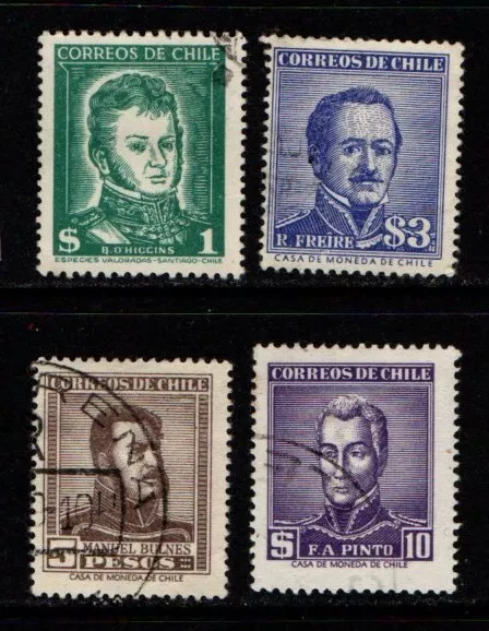 Chile 1952 Portraits selection to 10 pesos SG379c, 447-49 Used