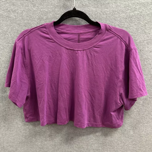 Lululemon Top Womens Large Pink All Yours Short Sleeve Cropped Short Sleeve Tee