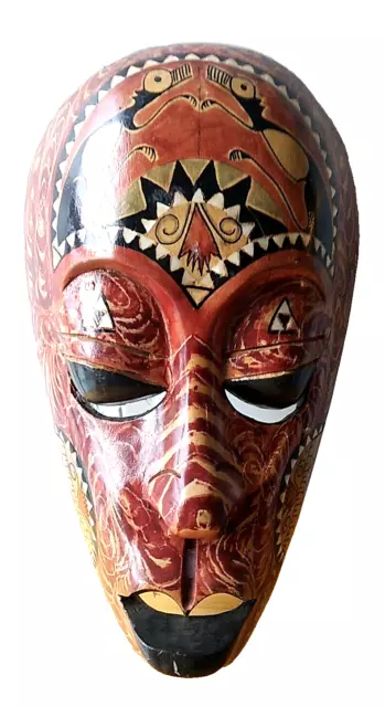 Wood Tribal Mask Mother of Pearl Inlay Hand Painted