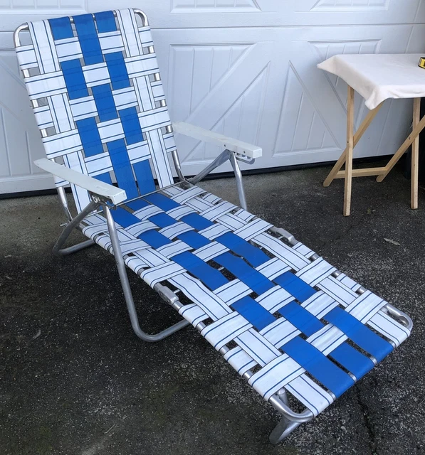 VINTAGE SUNBEAM WEBBED Aluminum Folding Chaise Lounge Lawn Chair