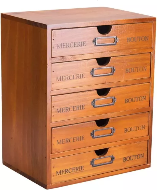 5 Drawer Desk Vintage Wooden Storage Box Rustic Shelf For Home Office Desk New
