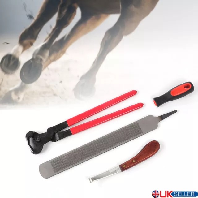 4pc Horse Farrier Tool Kit Grooming Hoof Knife Shoe Puller Nipper Rasp Trim Set