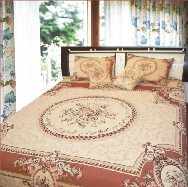 DaDa Bedding Orange Victorian Chenille Tapestry Floral Medallion Bedspread Set 2
