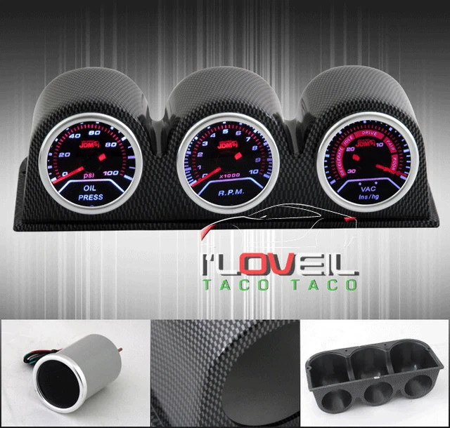 Oil Pressure + Tachometer + Vacuum Gauge + Led Display Carbon Fiber Pod Holder