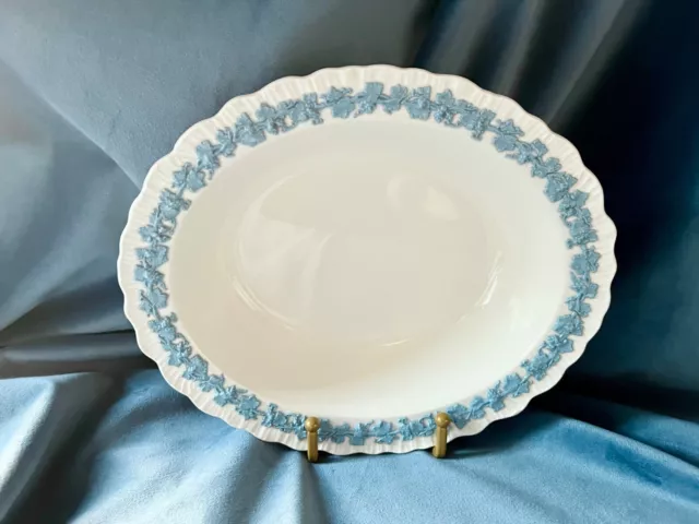 Large Wedgwood Embossed Queensware Blue on White Oval Vegetable Serving Bowl