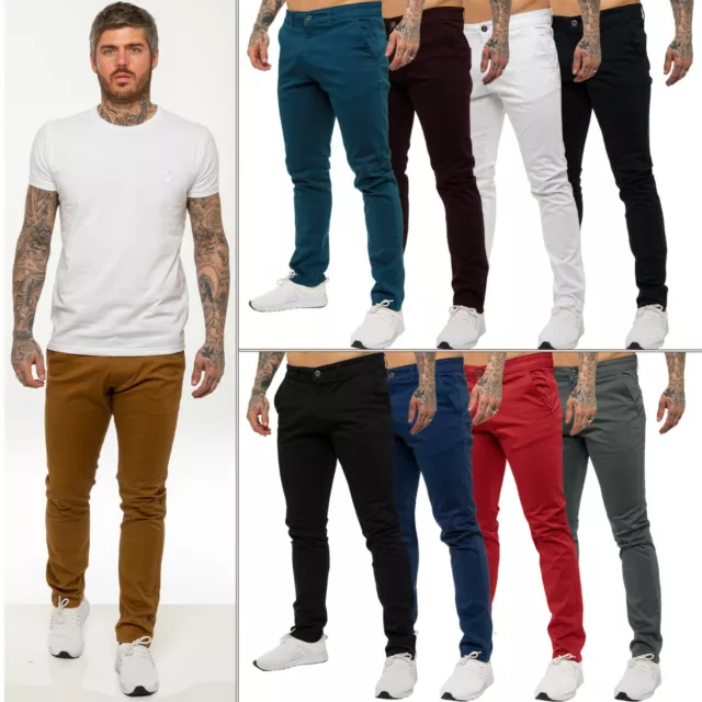 Enzo Mens Chino Trousers Slim Fit Skinny Stretch Cotton Pants Jeans All UK Sizes